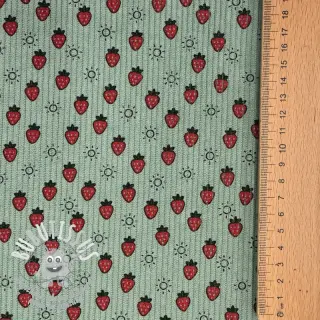 Tissu velours cotelé STRETCH Little strawberries old green