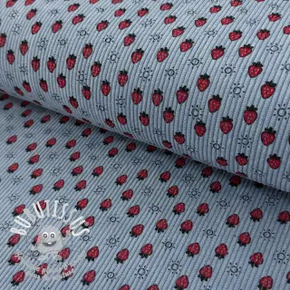 Tissu velours cotelé STRETCH Little strawberries old blue