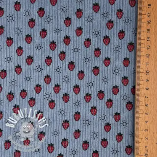 Tissu velours cotelé STRETCH Little strawberries old blue