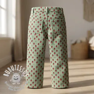 Tissu velours cotelé STRETCH Little strawberries old green
