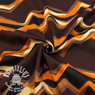 Tissu coton SATIN Abstract waves dark brown