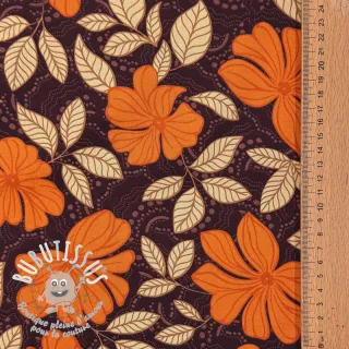 Tissu coton SATIN Autumn flowers dark brown