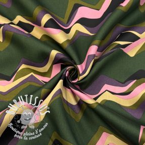 Tissu coton SATIN Abstract waves dark green