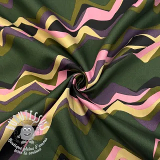 Tissu coton SATIN Abstract waves dark green