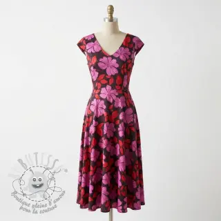Tissu coton SATIN Autumn flowers dark red