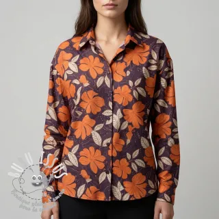 Tissu coton SATIN Autumn flowers dark brown