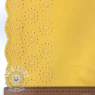 Tissu double gaze/mousseline 1-side border soft yellow