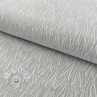 Tissu double gaze/mousseline Leaves light grey