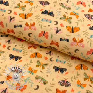 Tissu double gaze/mousseline Butterflies soft yellow digital print