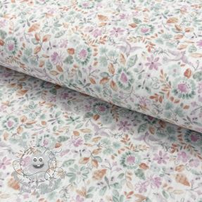 Tissu double gaze/mousseline Flowers white petrol digital print ORGANIC