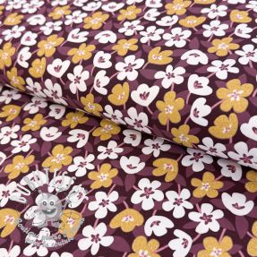Jersey GLITTER Flowers wine red