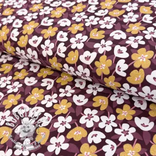 Jersey GLITTER Flowers wine red
