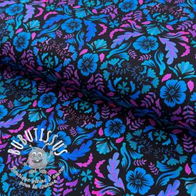 Jersey Paisley flowers black digital print