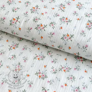 Tissu double gaze/mousseline Flowers white ORGANIC