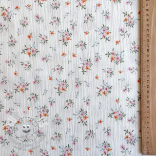 Tissu double gaze/mousseline Flowers white ORGANIC