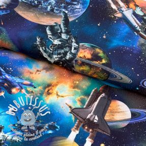Tissu coton Space navy digital print