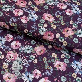 Tissu coton Flowers Anabell dark purple digital print