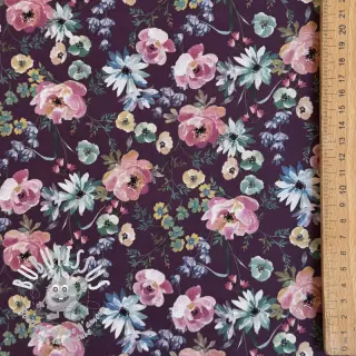 Tissu coton Flowers Anabell dark purple digital print
