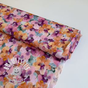 Viscose LUREX Flowers purple orange digital print
