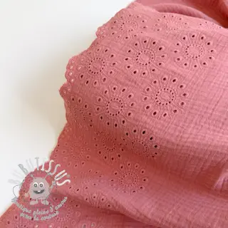Tissu double gaze/mousseline 1-side border blush