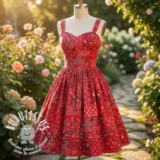 Tissu coton Farwest rouge
