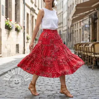 Tissu coton Farwest rouge