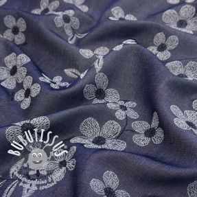 Tissu coton JEANS Chambre LUXURY JACQUARD Flowers dark blue