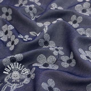 Tissu coton JEANS Chambre LUXURY JACQUARD Flowers dark blue