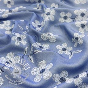 Tissu coton JEANS Chambre LUXURY JACQUARD Flowers jeans