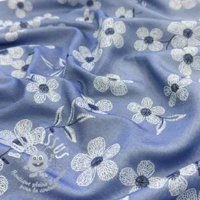 Tissu coton JEANS Chambre LUXURY JACQUARD Flowers jeans