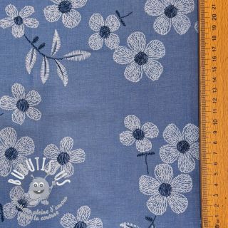 Tissu coton JEANS Chambre LUXURY JACQUARD Flowers jeans