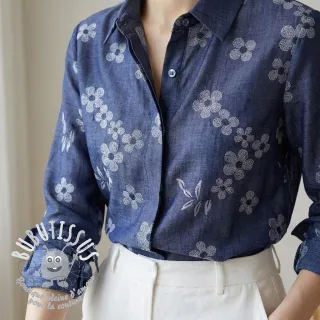 Tissu coton JEANS Chambre LUXURY JACQUARD Flowers dark blue