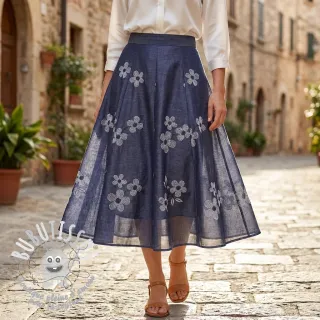 Tissu coton JEANS Chambre LUXURY JACQUARD Flowers dark blue