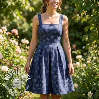 JEANS DENIM JACQUARD Flower dark blue