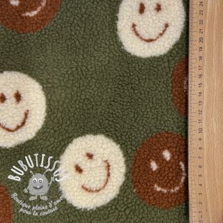 Tissu de manteau TEDDY JACQUARD Happy faces green