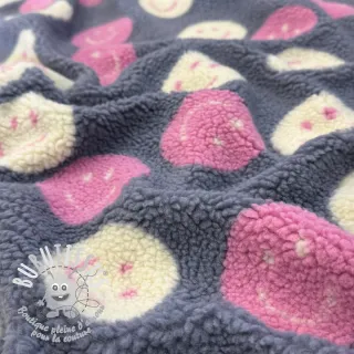 Tissu de manteau TEDDY JACQUARD Happy faces jeans