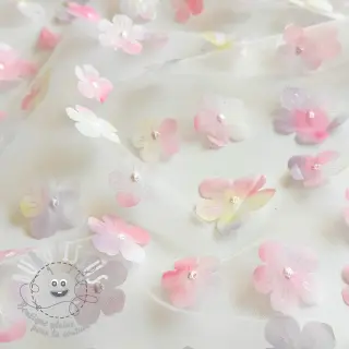 Tulle pour jupe tutu RETRO Flowers light pink
