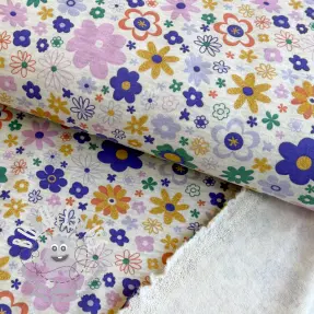Sweat envers minkee Glitter flowers ecru melange
