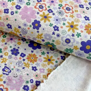 Sweat envers minkee Glitter flowers ecru melange