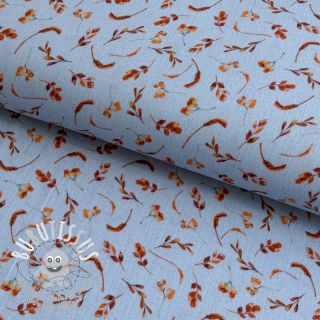 Tissu double gaze/mousseline Leaves field light blue