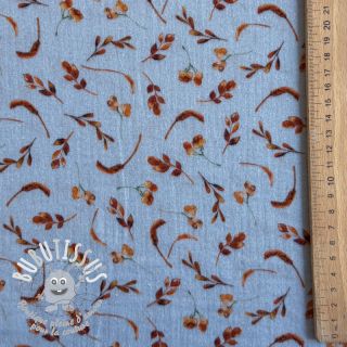 Tissu double gaze/mousseline Leaves field light blue