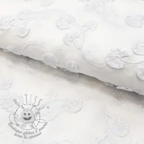Bavlnená látka VOILE EMBROIDERY Flowers with stem white