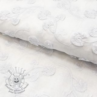 Tissu coton VOILE EMBROIDERY Flowers with stem white