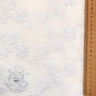 Tissu coton VOILE EMBROIDERY Flowers with stem white