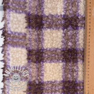 Tissu de manteau BOUCLÉ checks grape