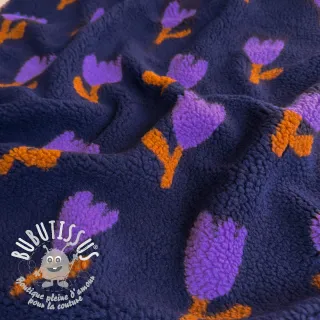 Tissu de manteau TEDDY JACQUARD Tulips navy
