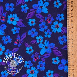 Jersey Hannah flowers blue digital print