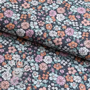 Tissu coton Flowers navy ORGANIC