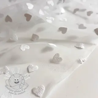Tulle pour jupe tutu Flock shiny hearts offwhite