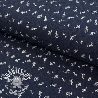 JEANS STRETCH Small retro flowers dark blue